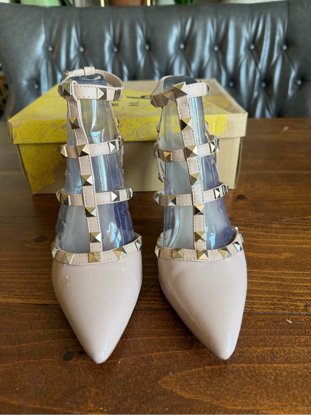 Mix No. 6 Blush Patent Studded Cage Pumps